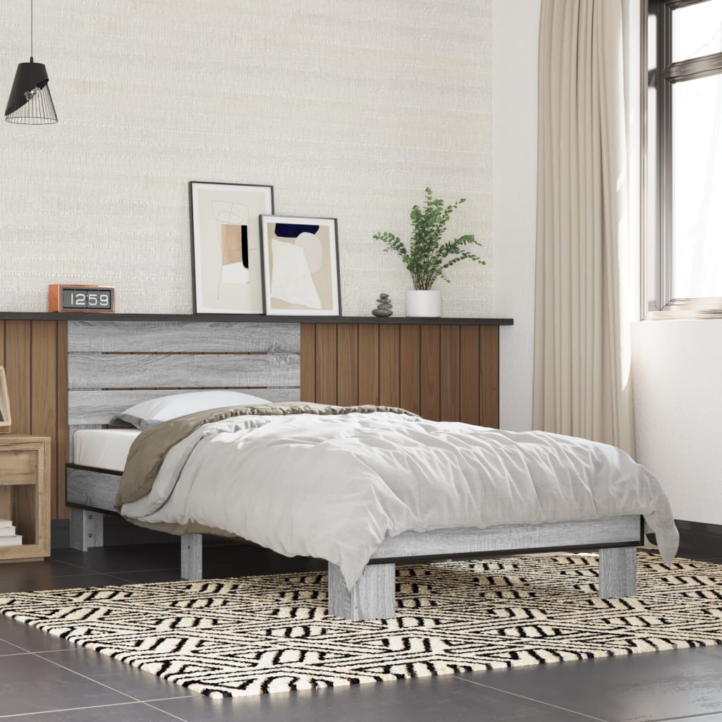 Bedframe Bewerkt Hout En Metaal Eiken