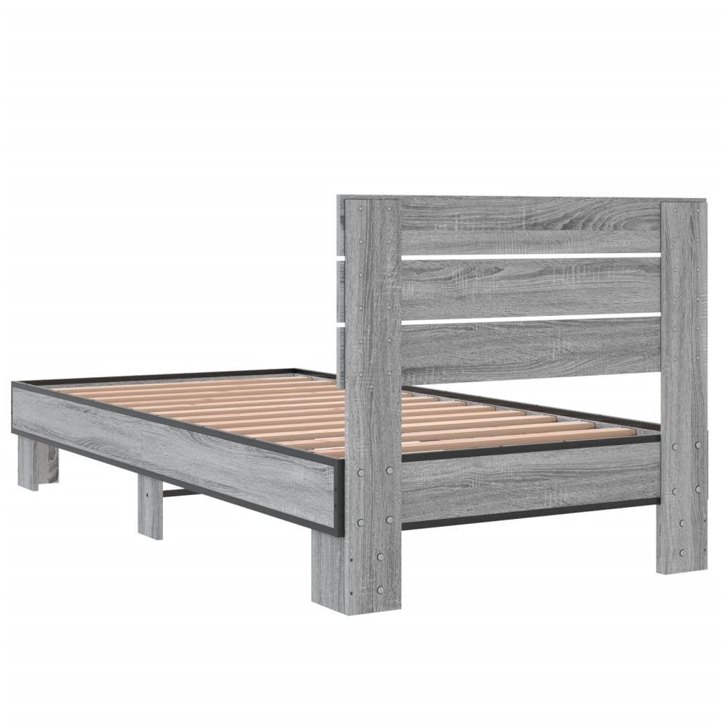 Bedframe Bewerkt Hout En Metaal Eiken