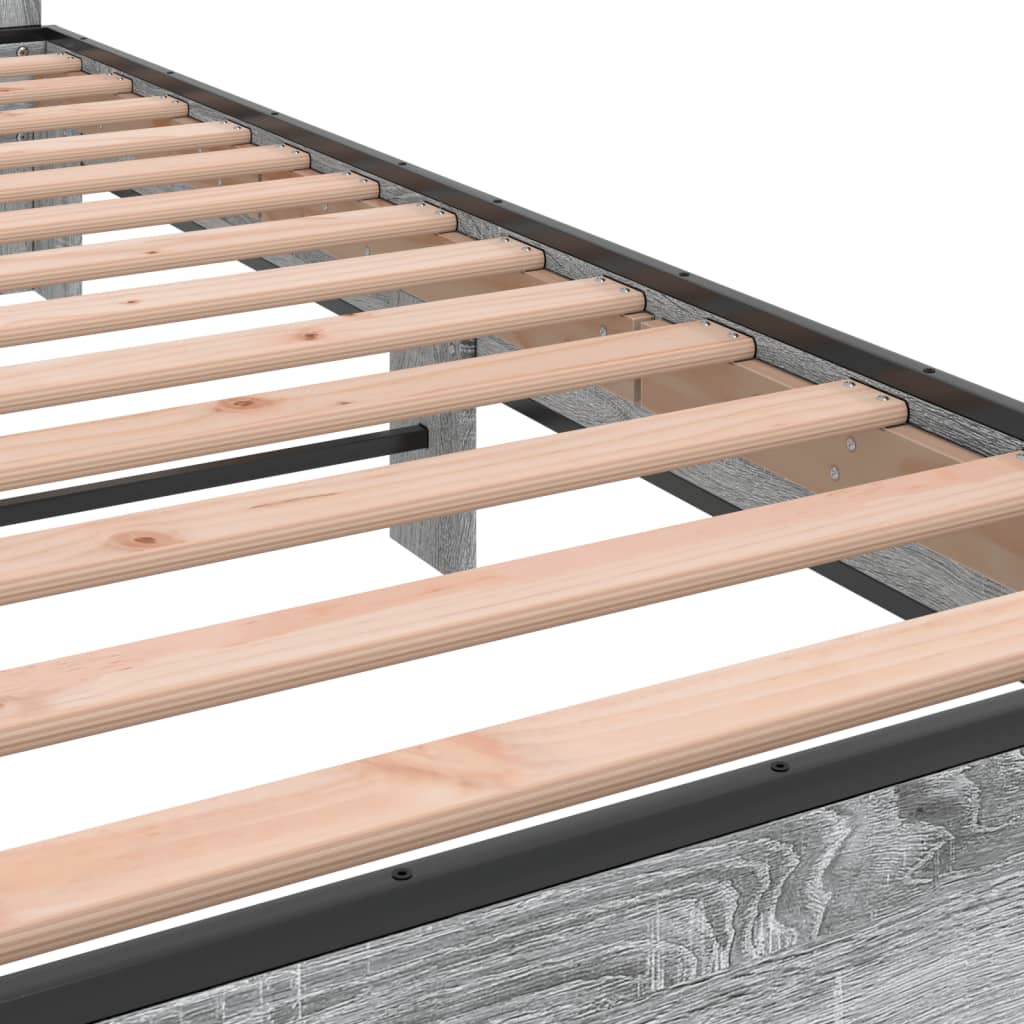 Bedframe Bewerkt Hout En Metaal Eiken