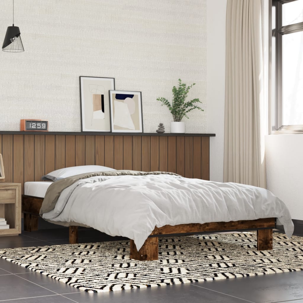 Bedframe Bewerkt Hout En Metaal Eiken