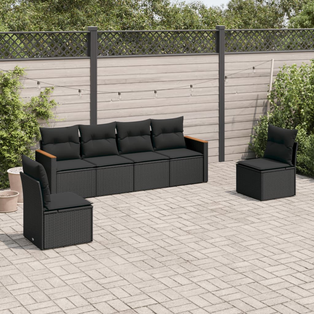 6-Delige Loungeset Met Kussens Poly Rattan Zwart