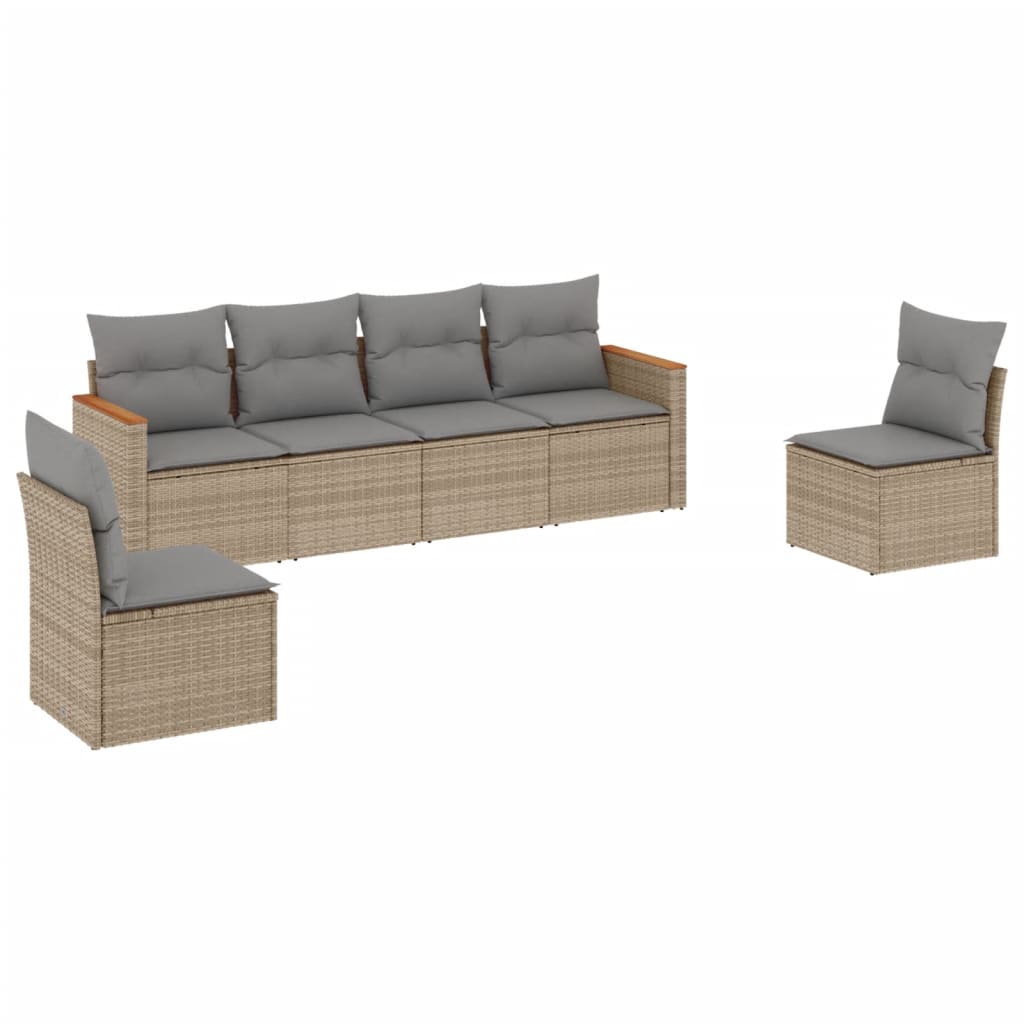 6-Delige Loungeset Met Kussens Poly Rattan Beige