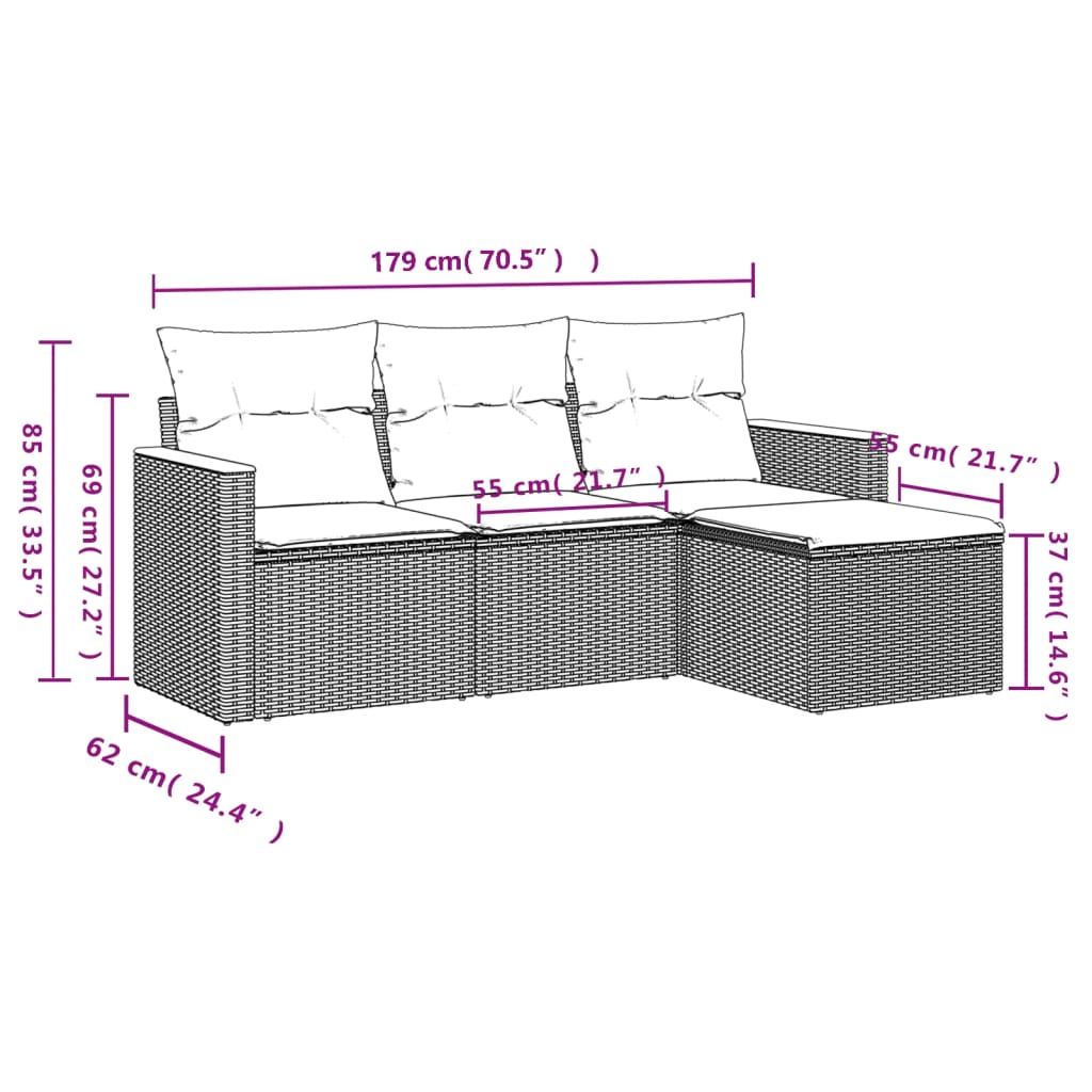 4-Delige Loungeset Met Kussens Poly Rattan Grijs