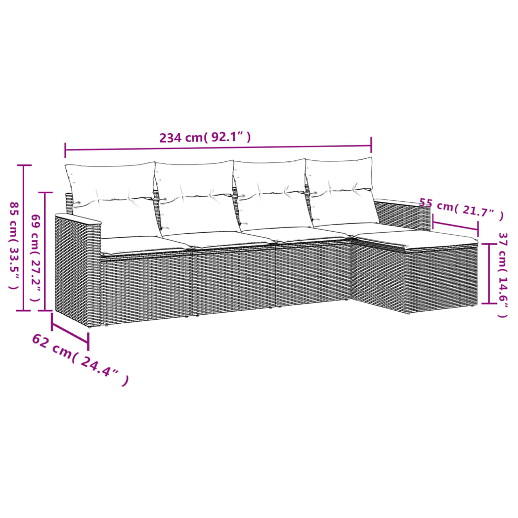 5-Delige Loungeset Met Kussens Poly Rattan Beige