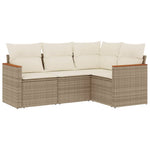 4-Delige Loungeset Met Kussens Poly Rattan Beige