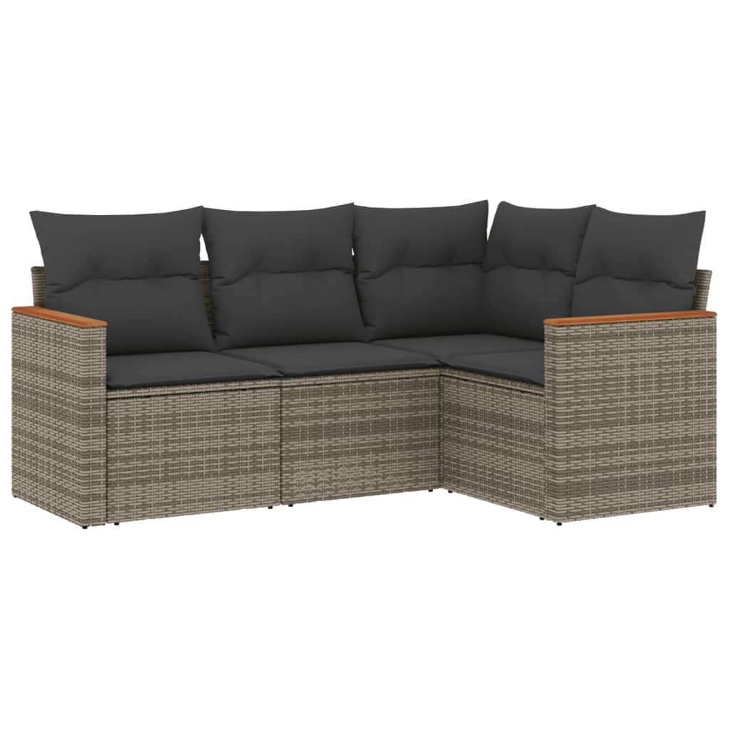 4-Delige Loungeset Met Kussens Poly Rattan Grijs