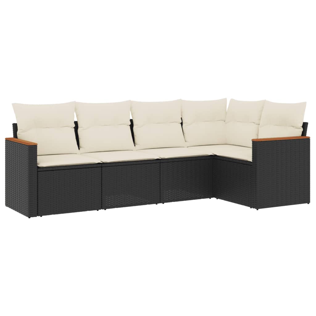 5-Delige Loungeset Met Kussens Poly Rattan Zwart