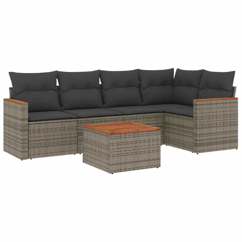 6-Delige Loungeset Met Kussens Poly Rattan Grijs
