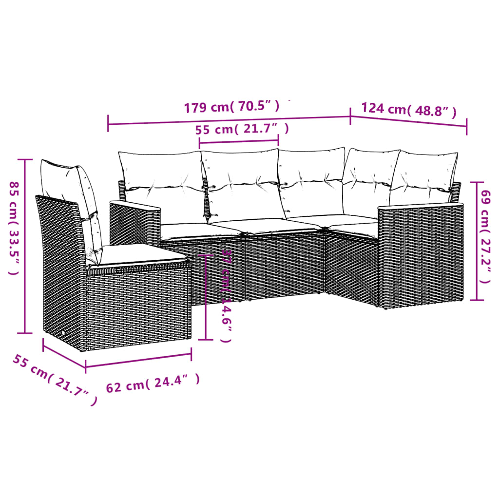 5-Delige Loungeset Met Kussens Poly Rattan Beige