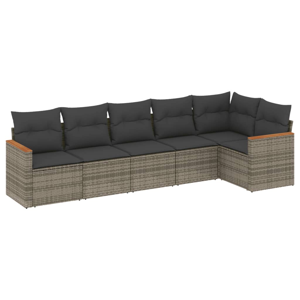 6-Delige Loungeset Met Kussens Poly Rattan Grijs