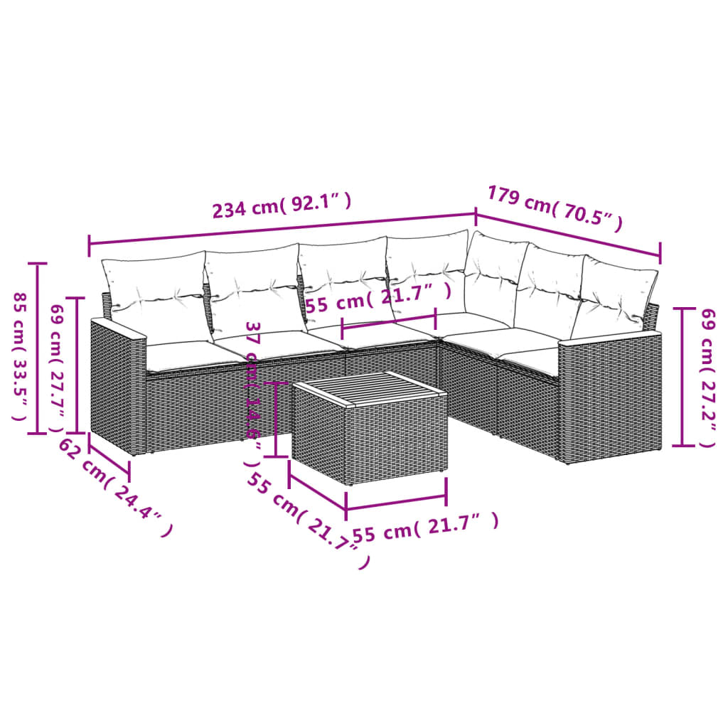 7-Delige Loungeset Met Kussens Poly Rattan Grijs
