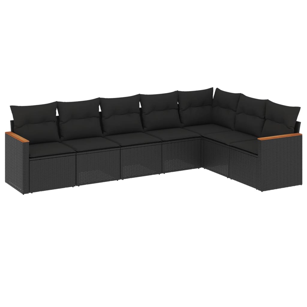 7-Delige Loungeset Met Kussens Poly Rattan Zwart