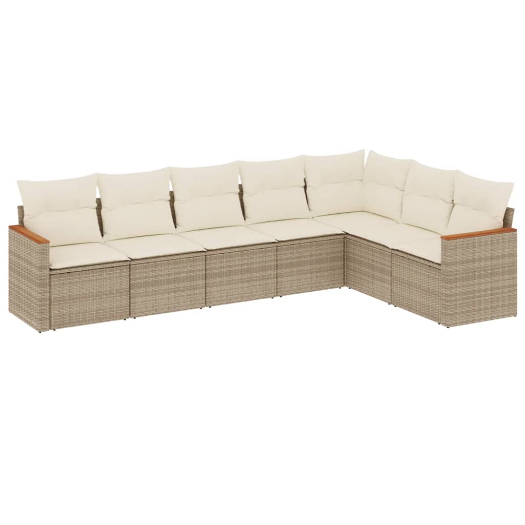 7-Delige Loungeset Met Kussens Poly Rattan Beige