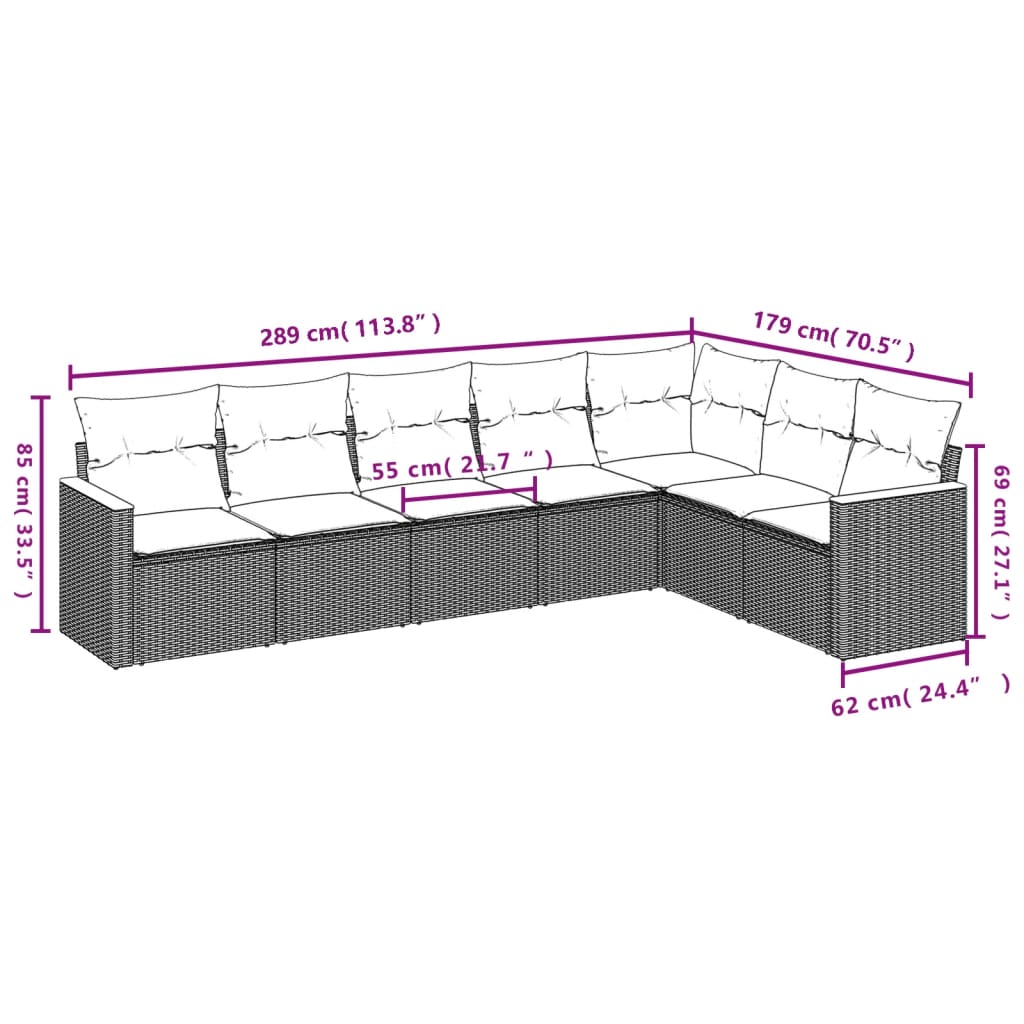 7-Delige Loungeset Met Kussens Poly Rattan Grijs