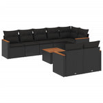9-Delige Loungeset Met Kussens Poly Rattan Zwart