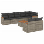 9-Delige Loungeset Met Kussens Poly Rattan Grijs