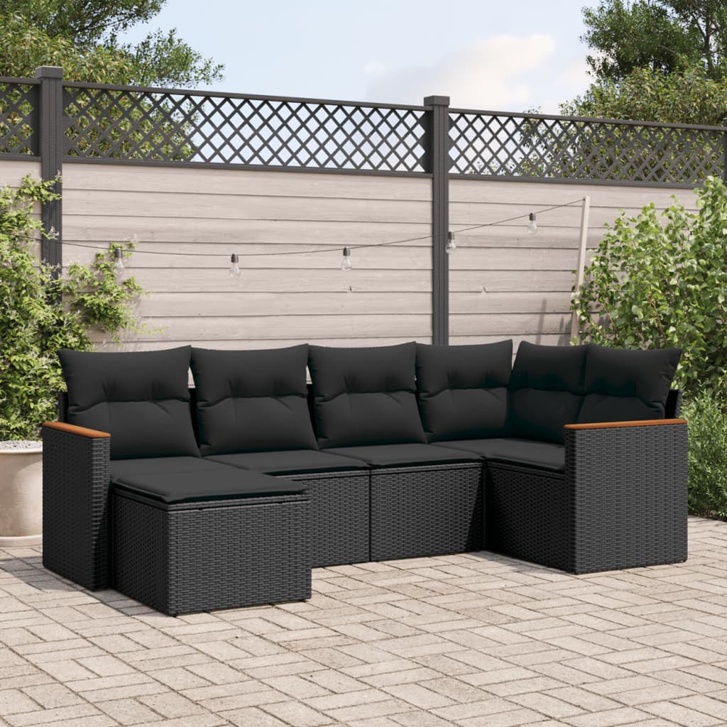 6-Delige Loungeset Met Kussens Poly Rattan Zwart