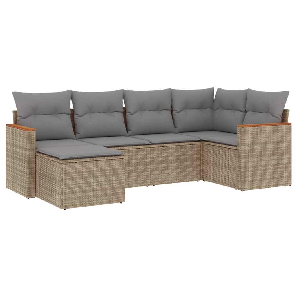 6-Delige Loungeset Met Kussens Poly Rattan Beige