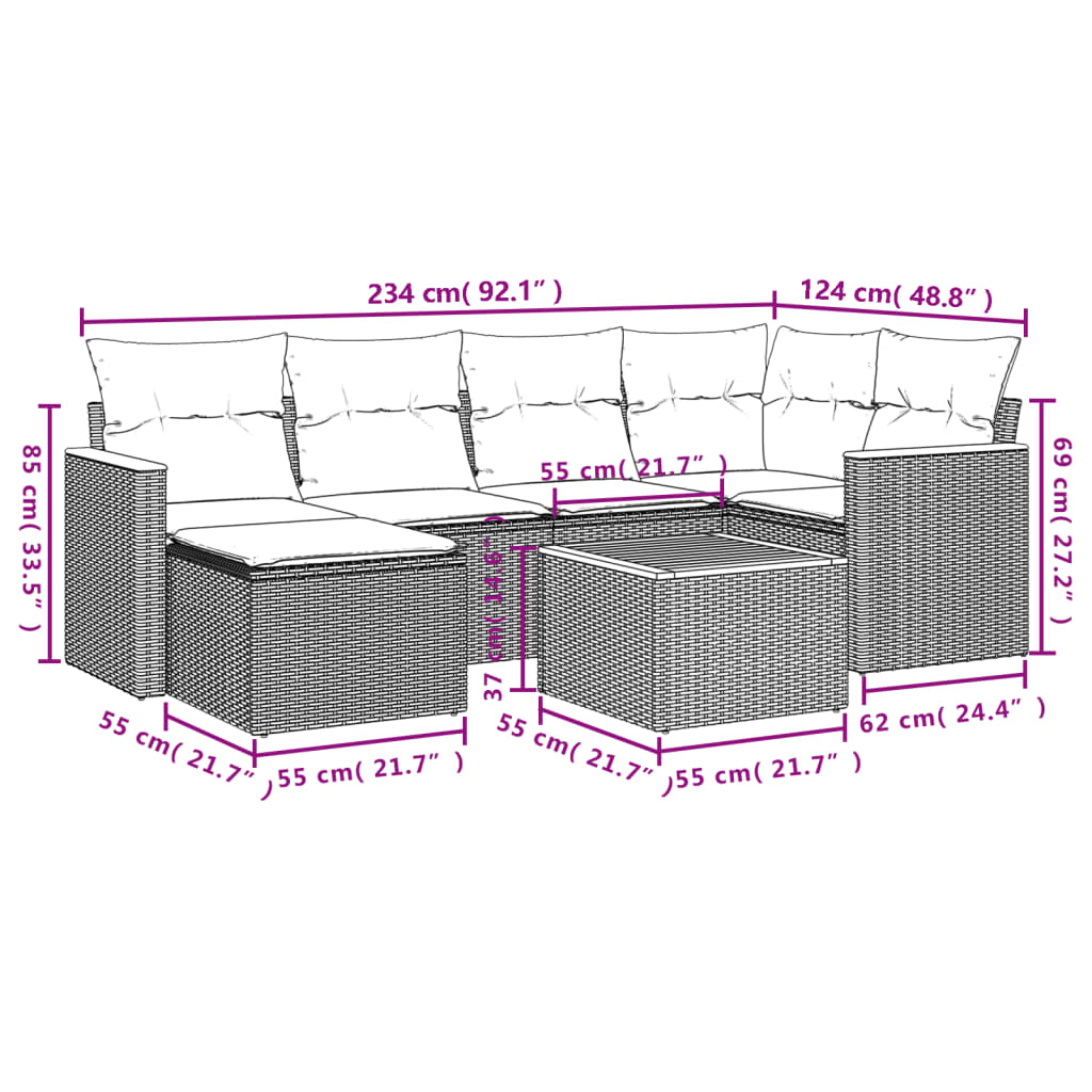 7-Delige Loungeset Met Kussens Poly Rattan Grijs