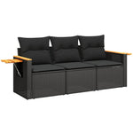 3-Delige Loungeset Met Kussens Poly Rattan Zwart