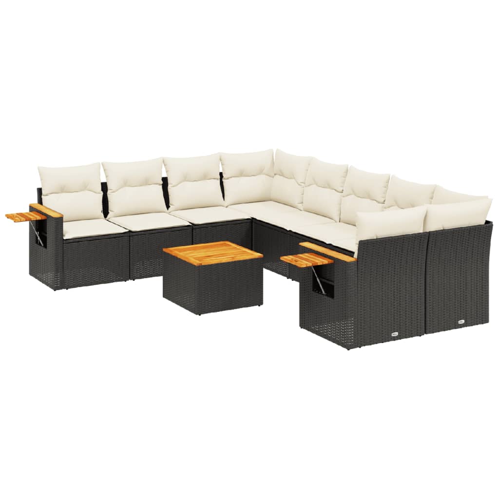 9-Delige Loungeset Met Kussens Poly Rattan Zwart