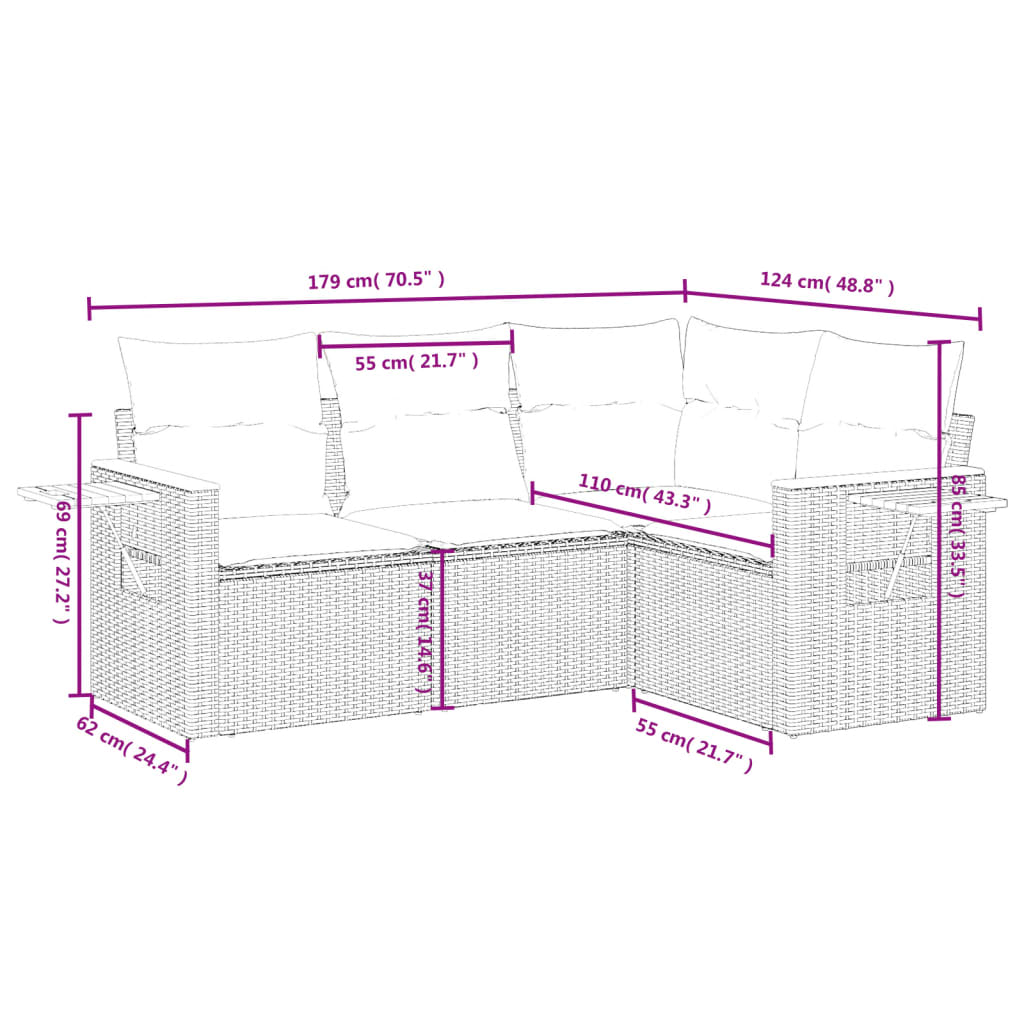 4-Delige Loungeset Met Kussens Poly Rattan Beige