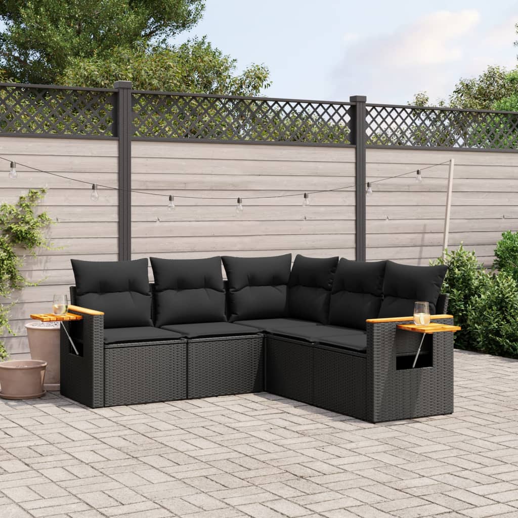 5-Delige Loungeset Met Kussens Poly Rattan Zwart