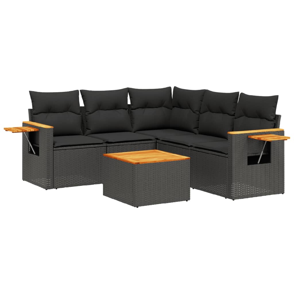 6-Delige Loungeset Met Kussens Poly Rattan Zwart