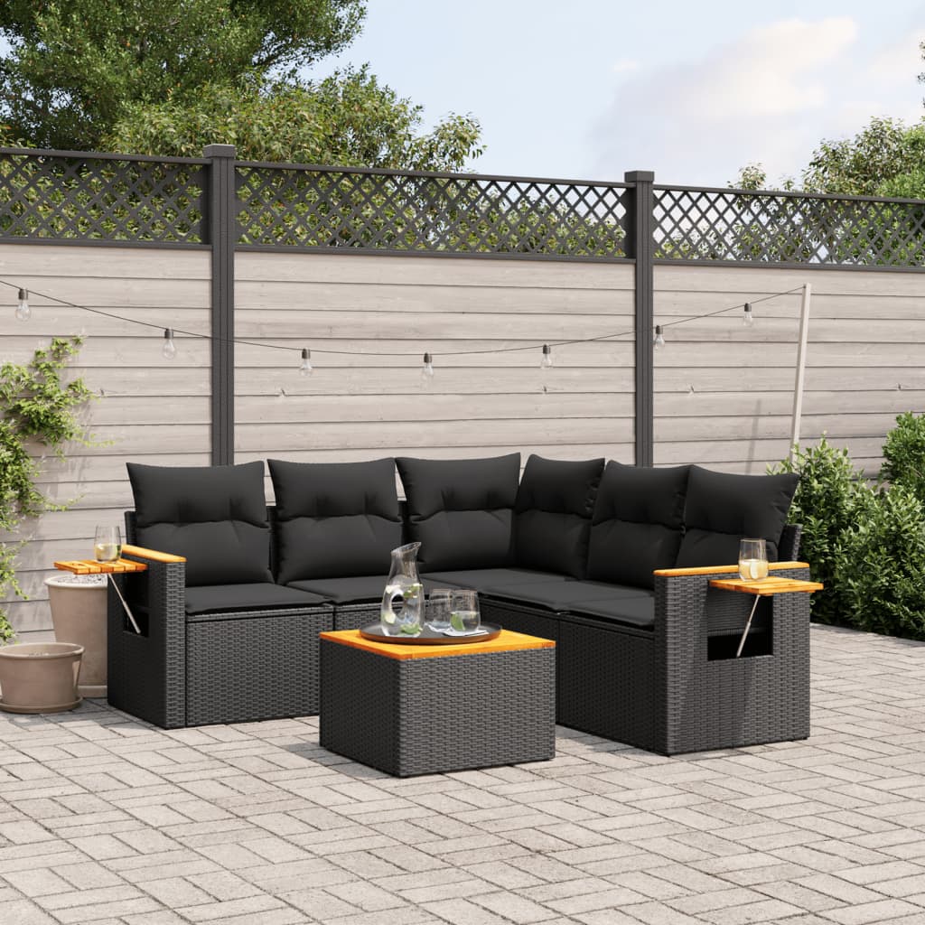 6-Delige Loungeset Met Kussens Poly Rattan Zwart