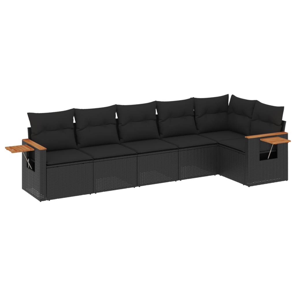 6-Delige Loungeset Met Kussens Poly Rattan Zwart