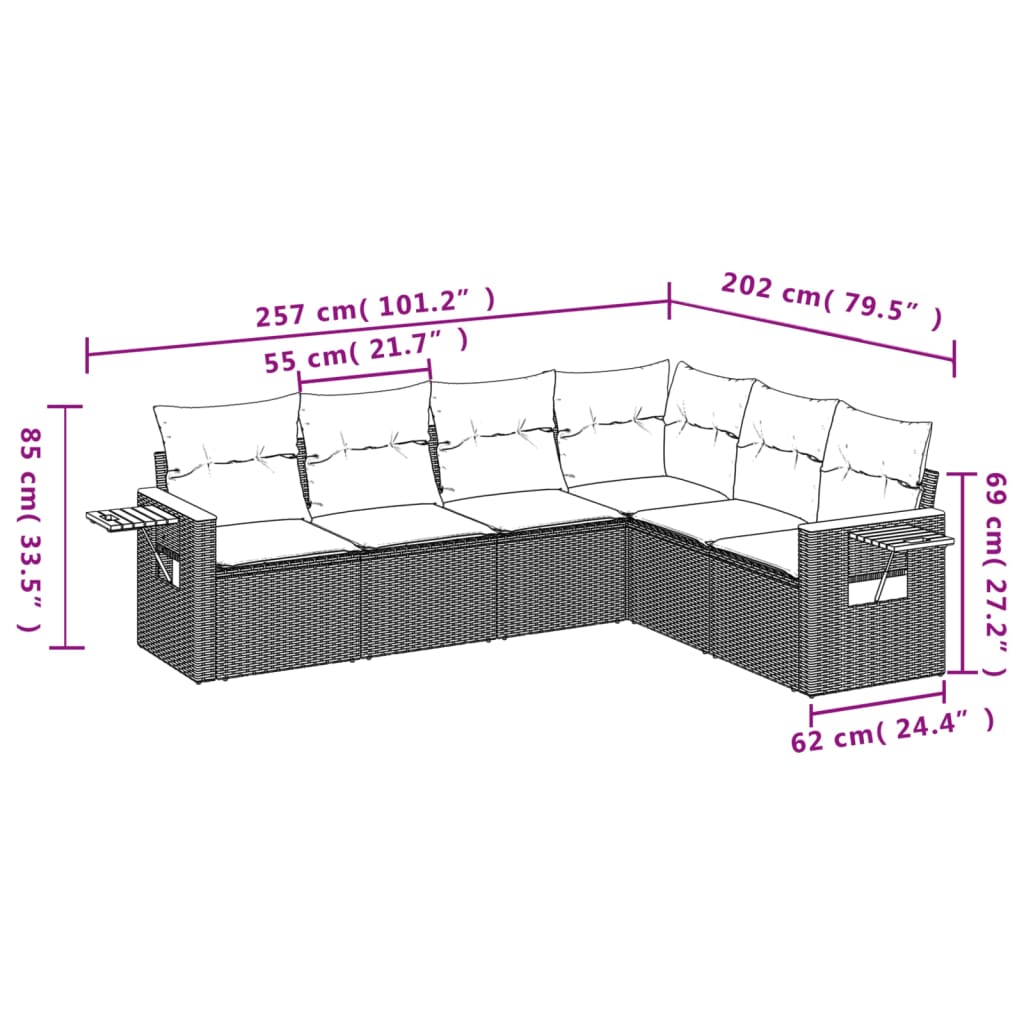 6-Delige Loungeset Met Kussens Poly Rattan Beige