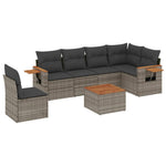 7-Delige Loungeset Met Kussens Poly Rattan Grijs