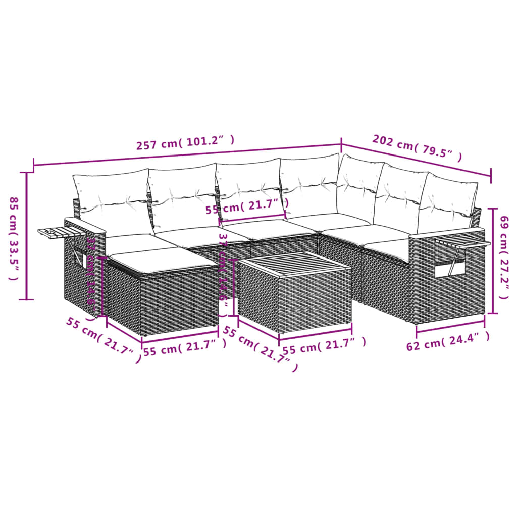 8-Delige Loungeset Met Kussens Poly Rattan Zwart