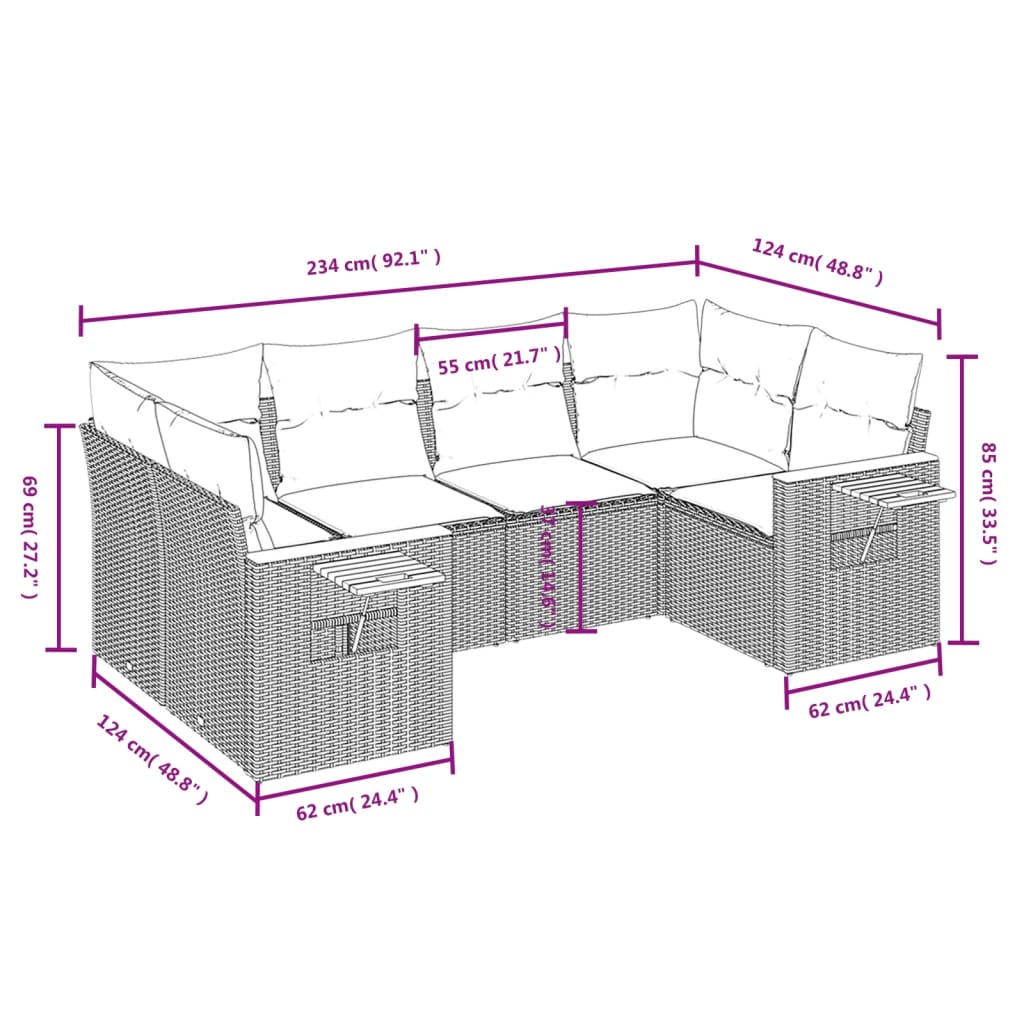6-Delige Loungeset Met Kussens Poly Rattan Beige