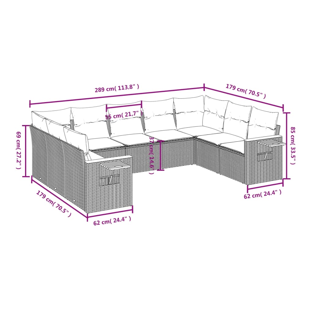 9-Delige Loungeset Met Kussens Poly Rattan Zwart