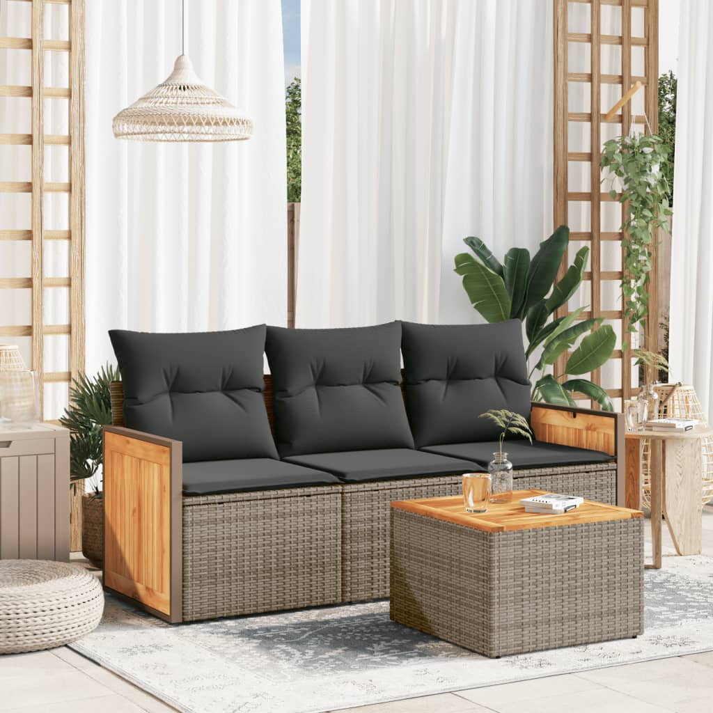 3-Delige Loungeset Met Kussens Poly Rattan