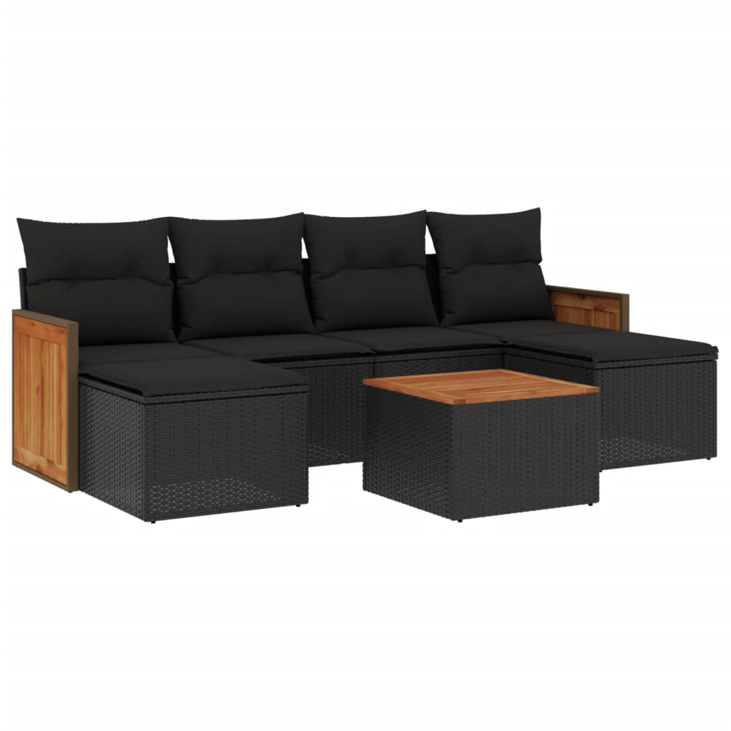 7-Delige Loungeset Met Kussens Poly Rattan Zwart