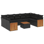 10-Delige Loungeset Met Kussens Poly Rattan Zwart