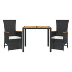 3-Delige Tuinset Met Kussens Poly Rattan Zwart