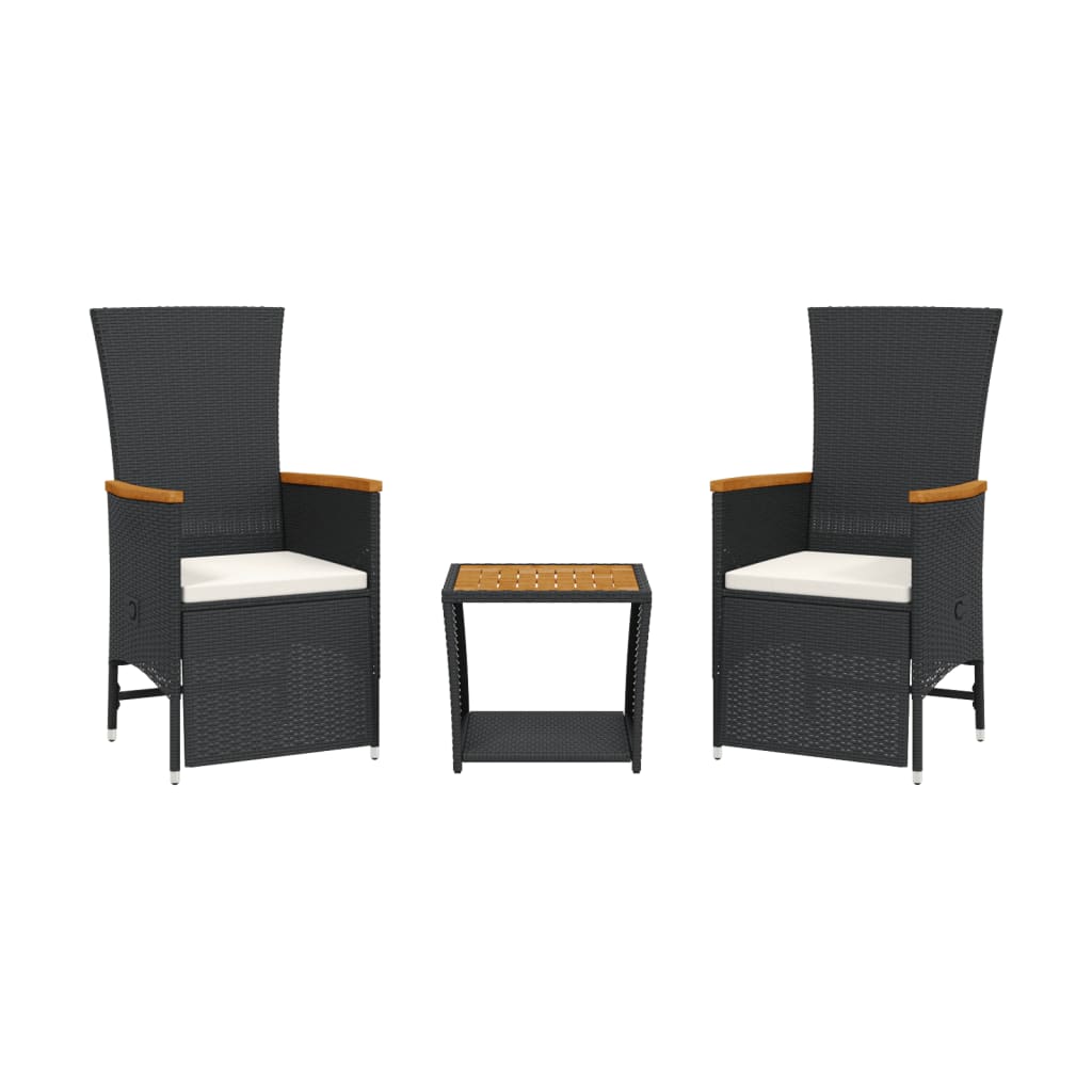 3-Delige Tuinset Met Kussens Poly Rattan Zwart