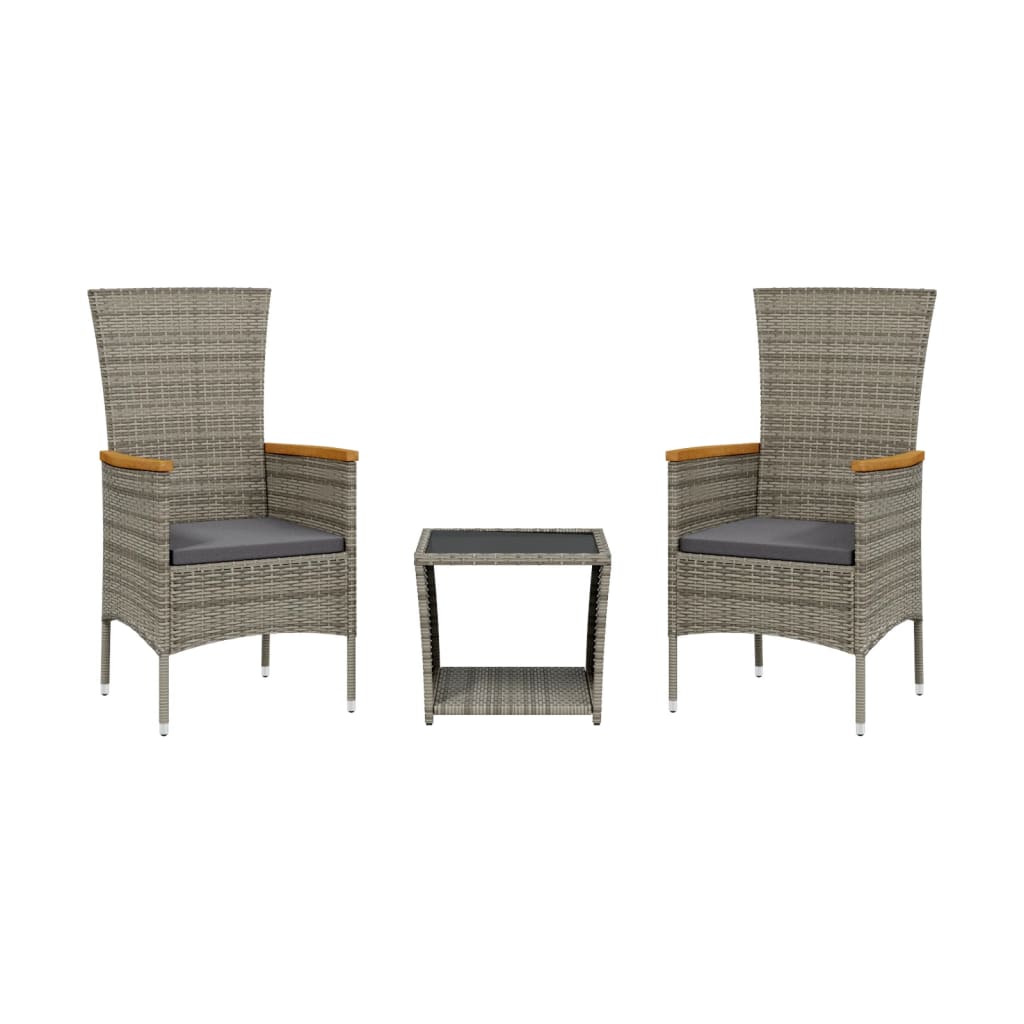 3-Delige Tuinset Met Kussens Poly Rattan Grijs