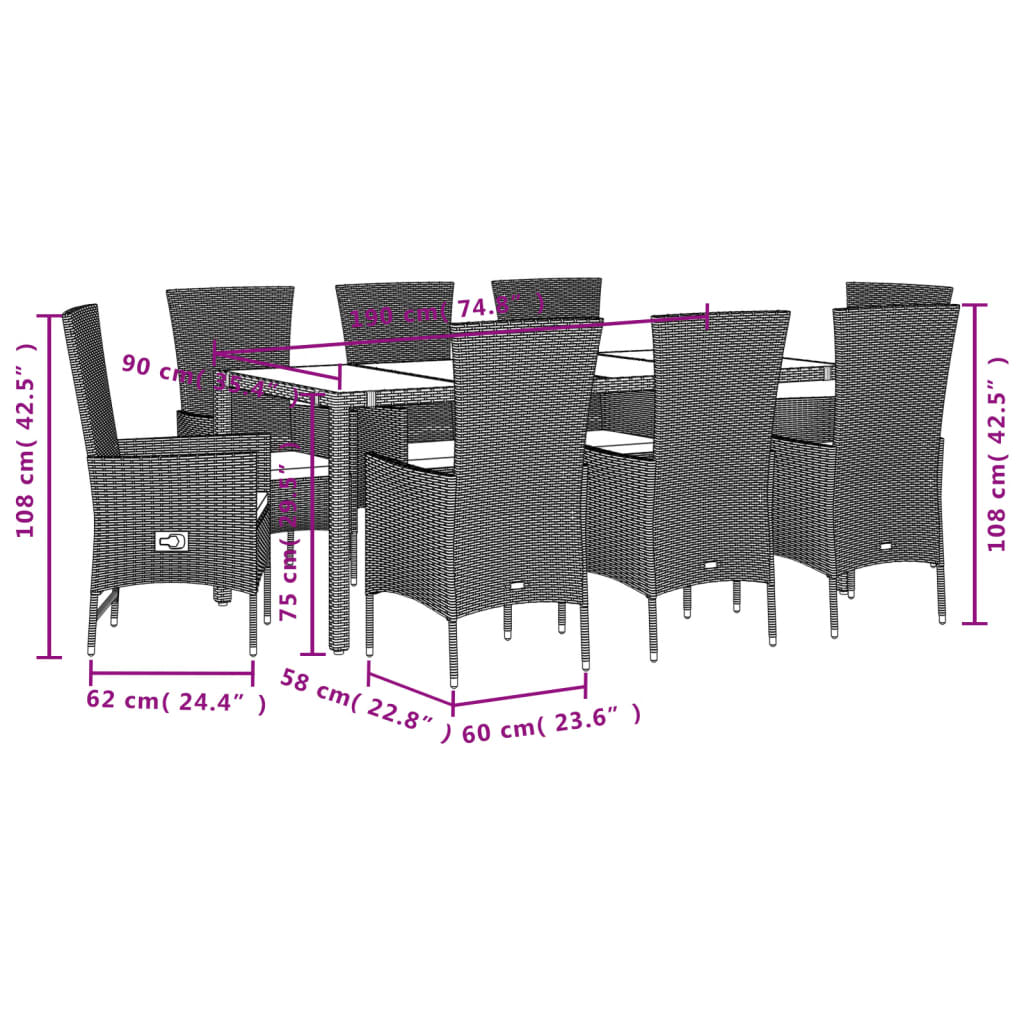 9-Delige Tuinset Met Kussens Poly Rattan Beige