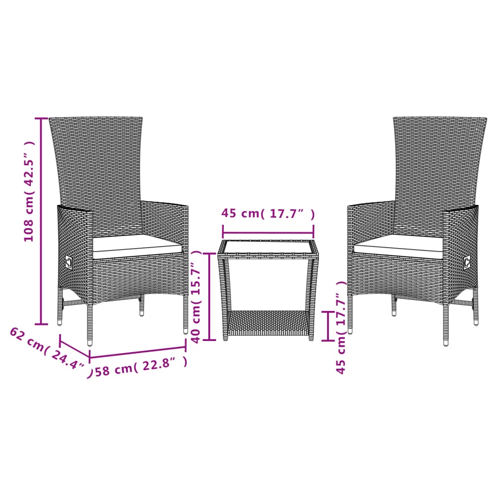 3-Delige Tuinset Met Kussens Poly Rattan Beige