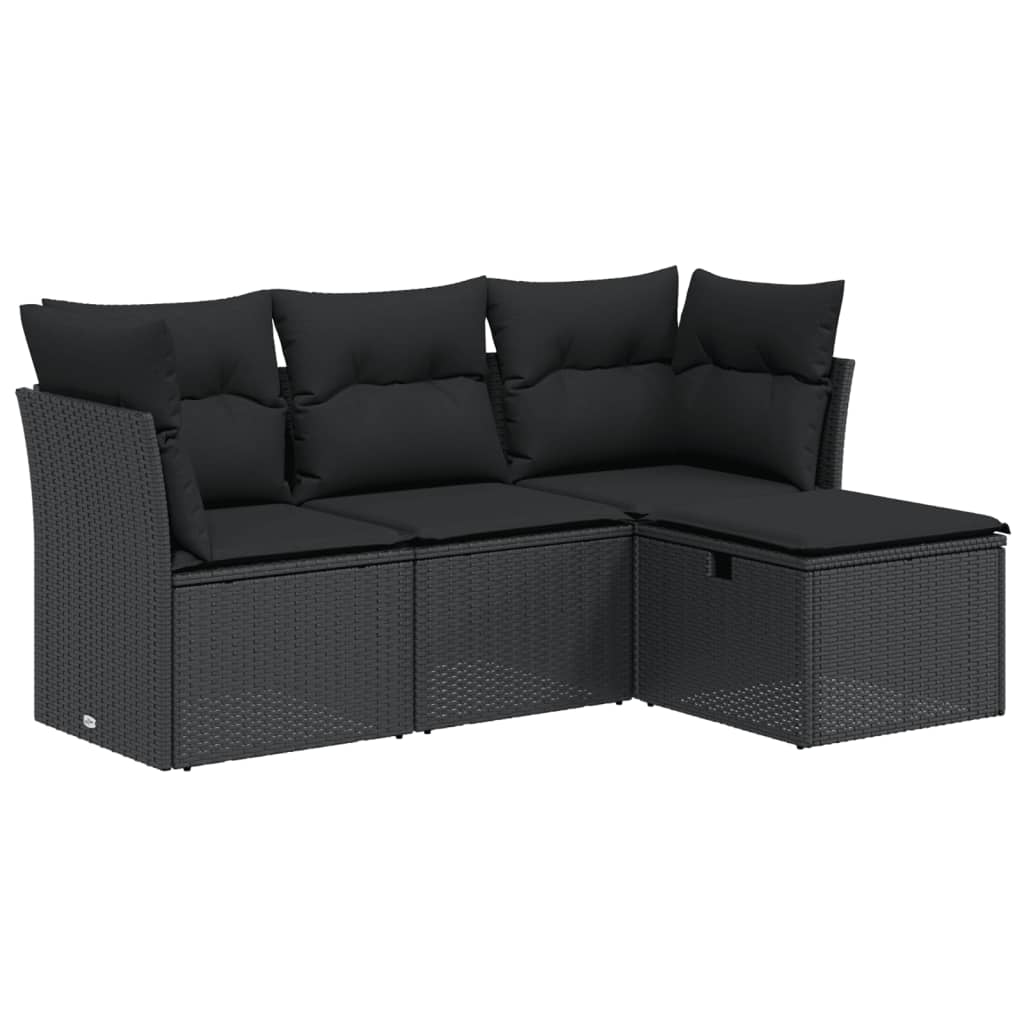 4-Delige Loungeset Met Kussens Poly Rattan Zwart