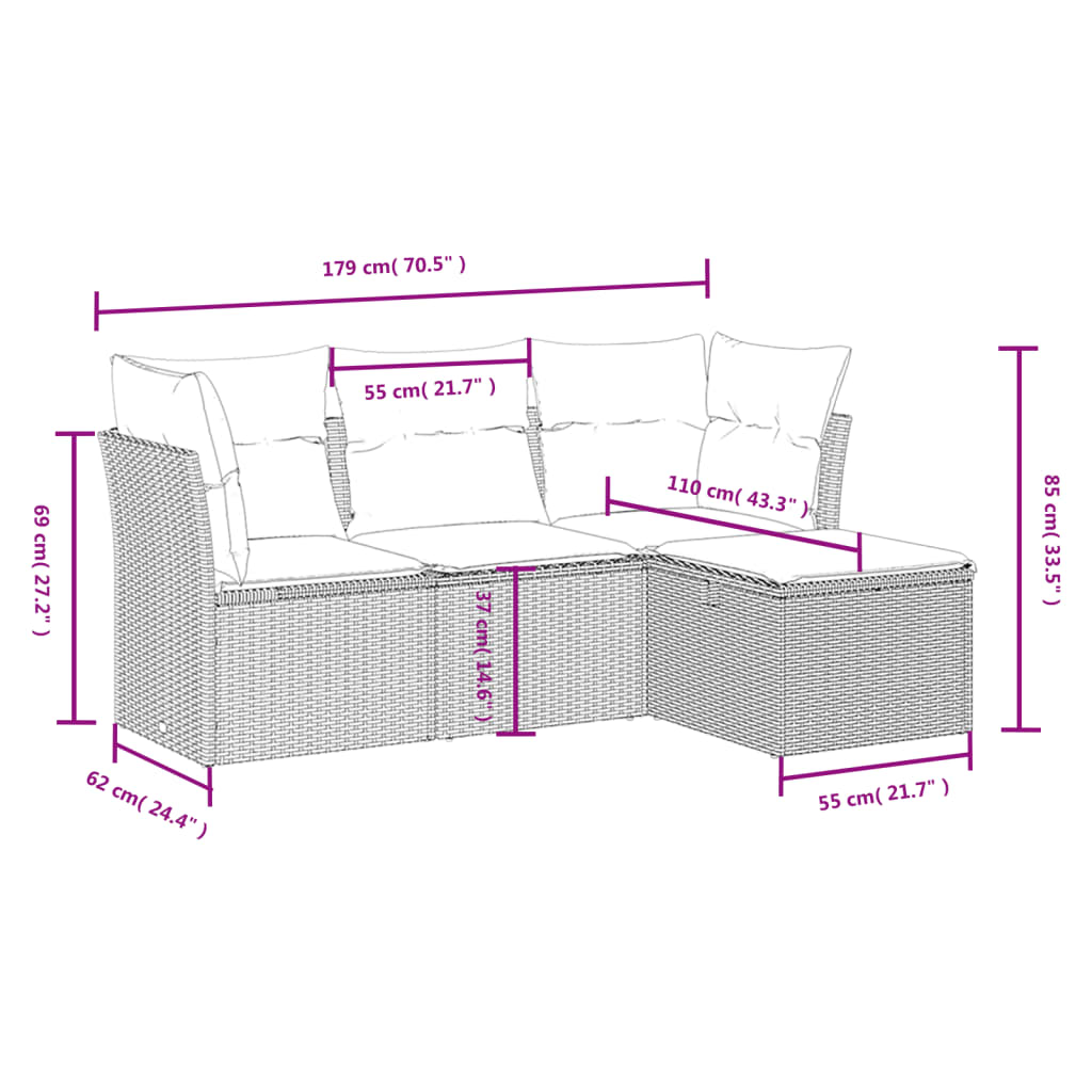 4-Delige Loungeset Met Kussens Poly Rattan Gemengd Beige