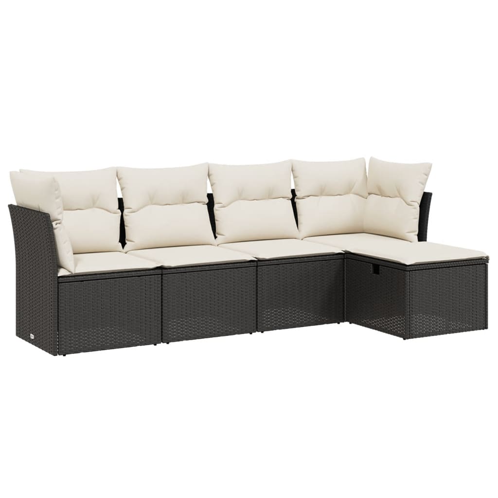 5-Delige Loungeset Met Kussens Poly Rattan Zwart