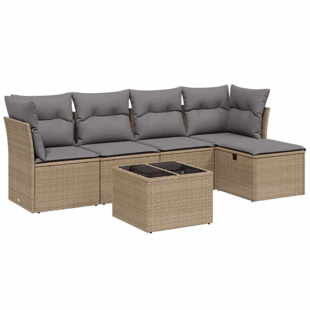 6-Delige Loungeset Met Kussens Poly Rattan Gemengd Beige