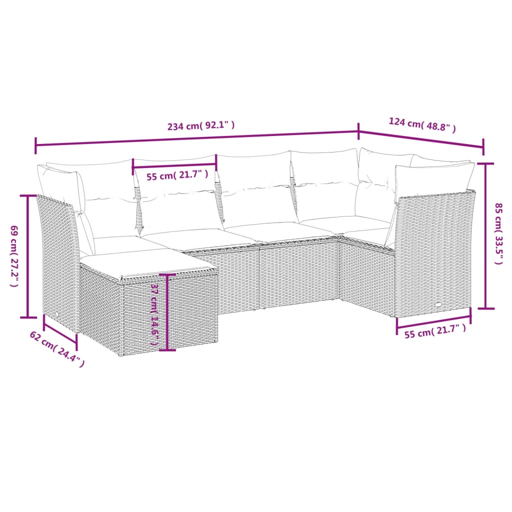 6-Delige Loungeset Met Kussens Poly Rattan Zwart