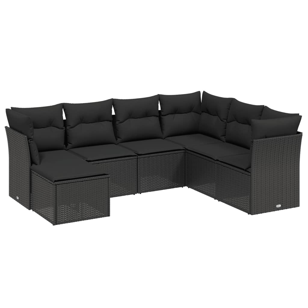 7-Delige Loungeset Met Kussens Poly Rattan Zwart