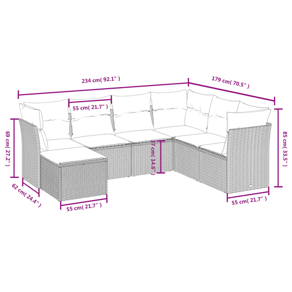 7-Delige Loungeset Met Kussens Poly Rattan Zwart